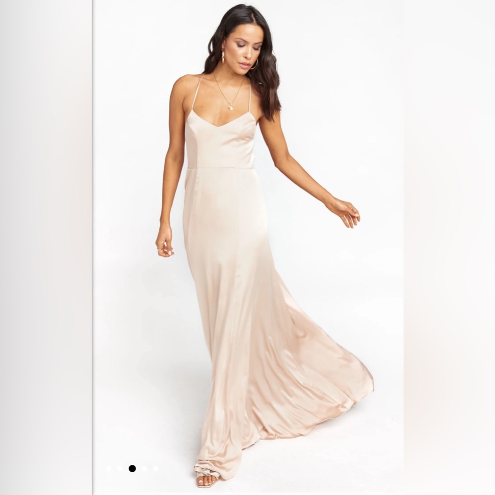 Show Me Your MuMu, Godshaw Goddess Gown in champagne luxe satin — XS